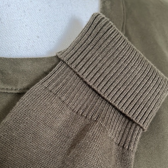 H by Halston Olive Green Faux Suede Knit Sleeve Belted Collarless Jacket Size 8 - Picture 3 of 16